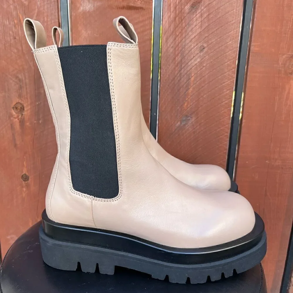 Jeffrey Campbell Tanked Platform Brown Leather Chelsea zip boots size 8 NEW